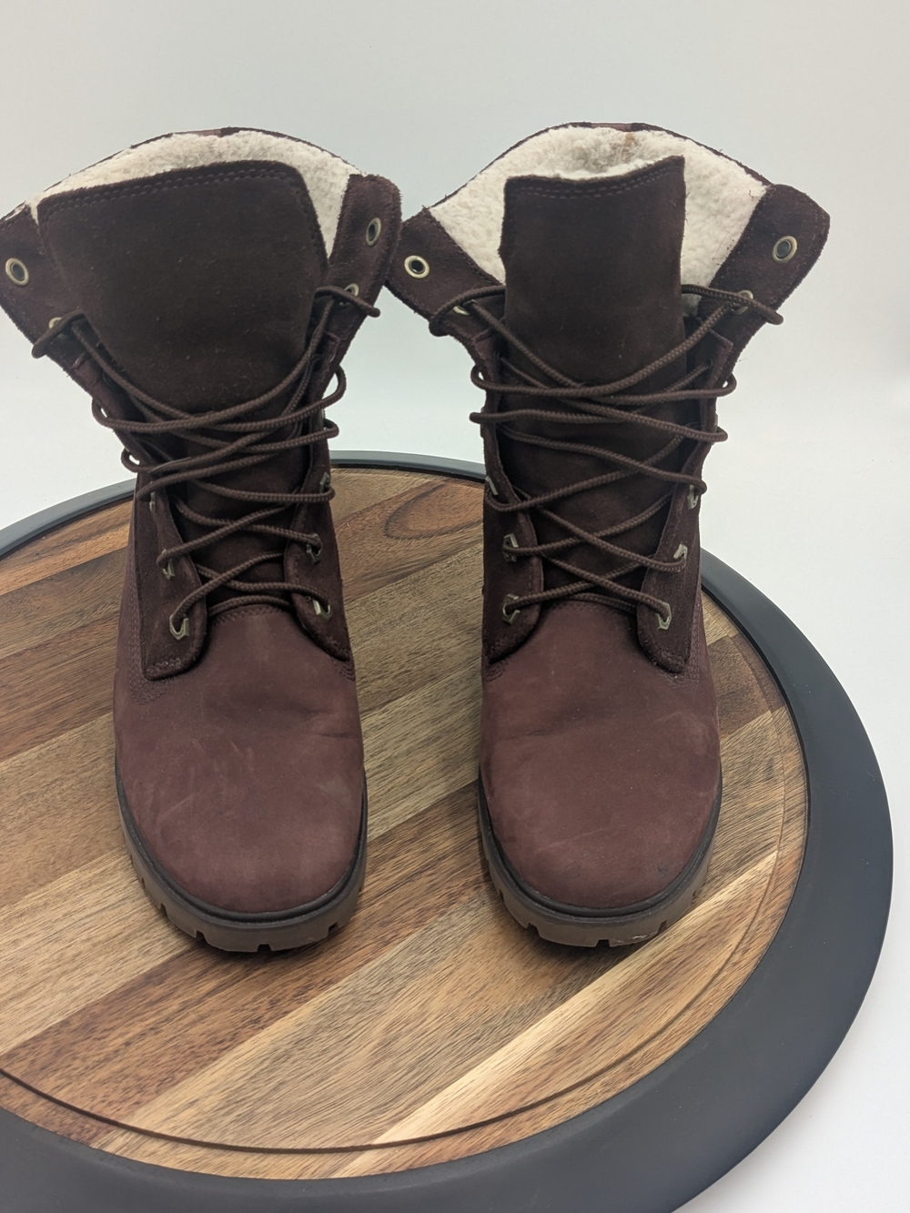 Timberland A1SGJ Women's Size 6 BurgundyNubuck Sherpa Lined Lace Up Winter Boots
